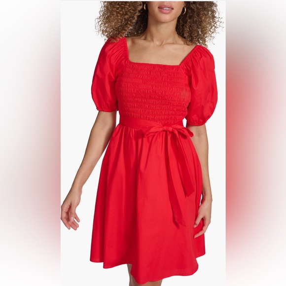 Kensie Red Cotton Dress with Puff Sleeves NWT - Picture 4 of 4